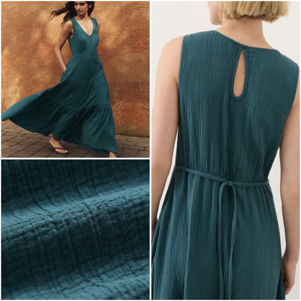NEW Pact Organic Coastal Double Gauze Beach To Brunch Maxi Dress - Deep Aqua - L - Picture 6 of 6
